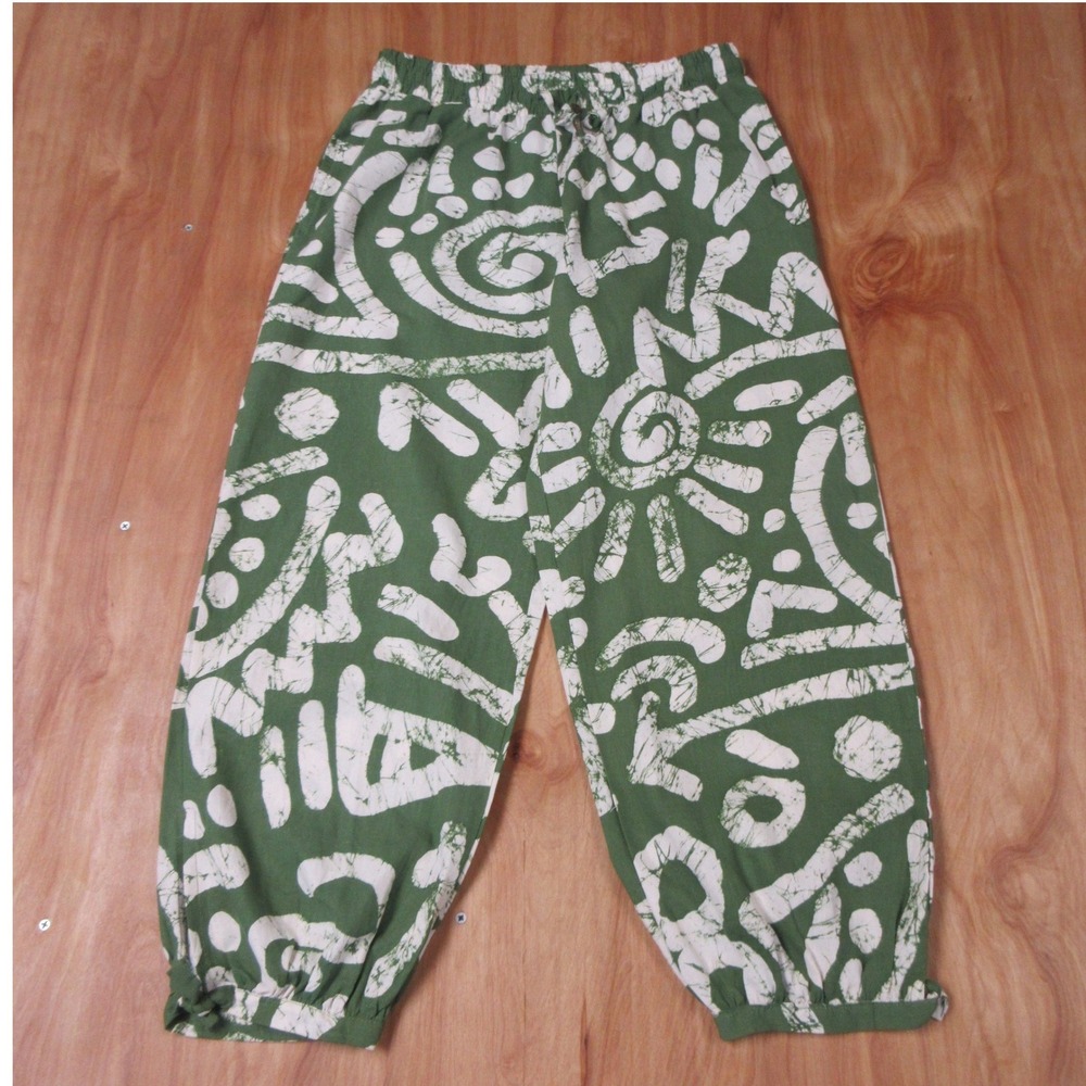 HAUTE HIPPIE Linen Blend Harem Jogger Pants Sz S Green Cream Geometric Print NWT